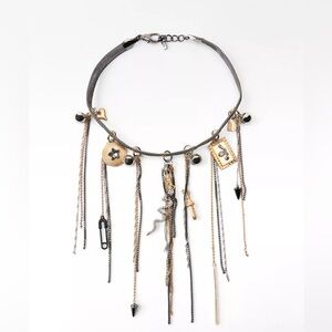 Zara Black and Gold Multi-Charm Necklace